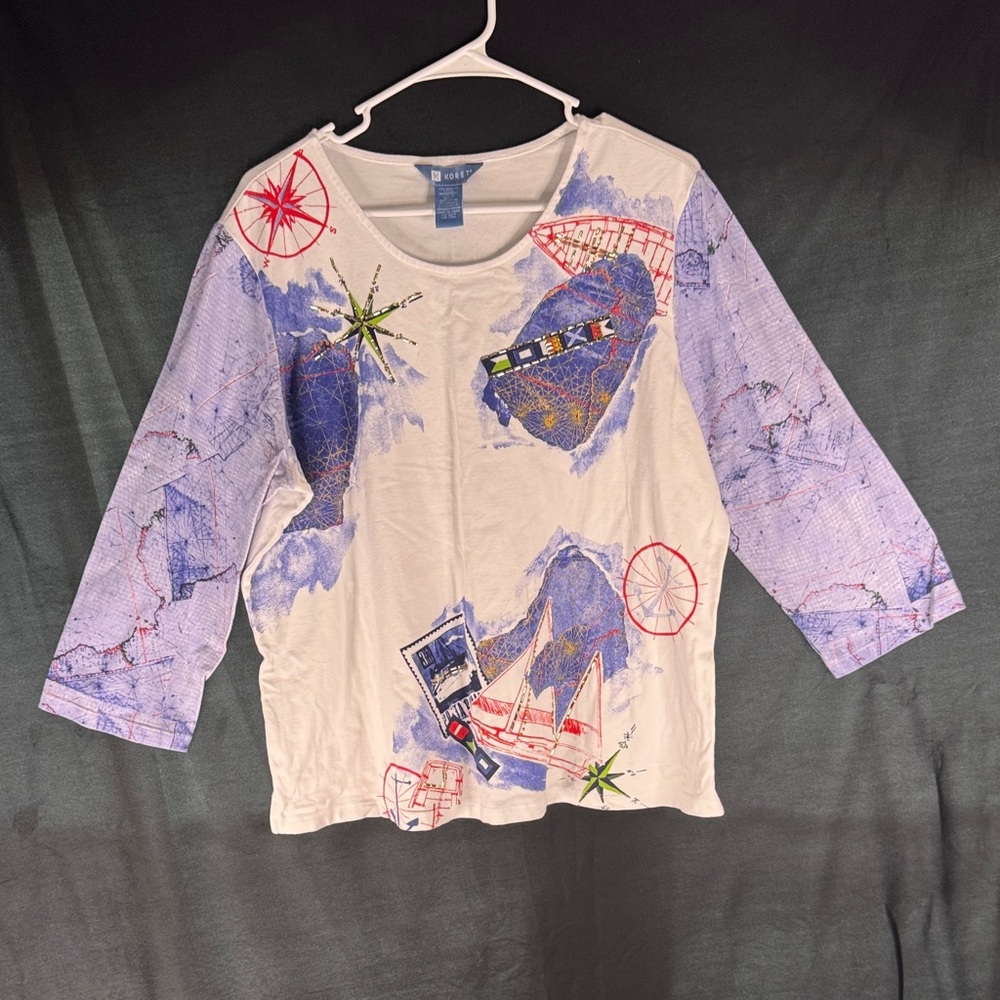 Koret Adventure Print Blouse - Blue, Red, and White